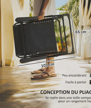 Outsunny Loungeset: 2x Kantelbare en Inklapbare Ligstoelen met Textilene, Zwart