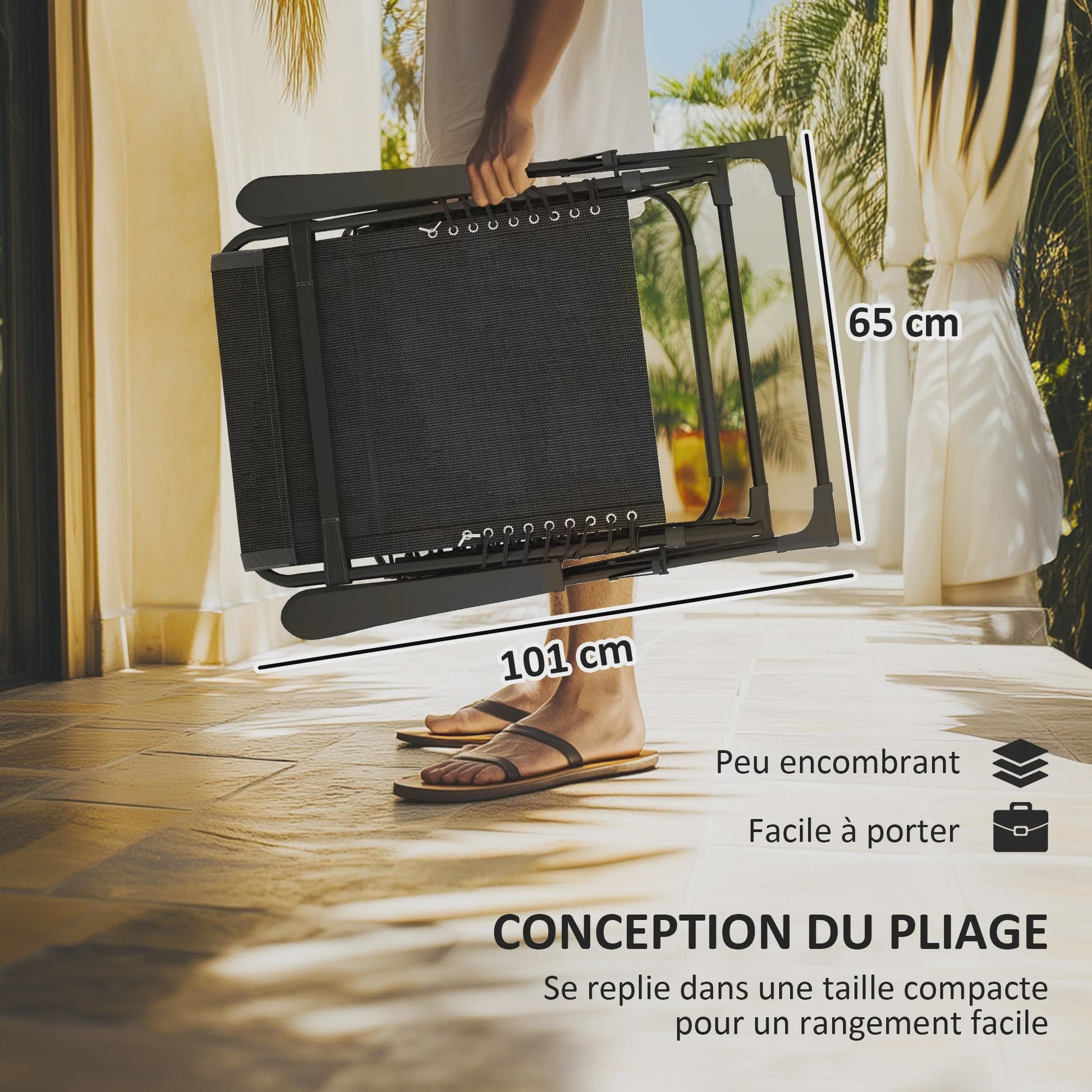 Outsunny Loungeset: 2x Kantelbare en Inklapbare Ligstoelen met Textilene, Zwart