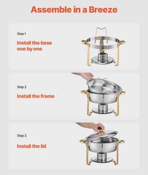 Set van 4 RVS Bain Maries (Chafing Dishes) - 5 Qt Capaciteit - Buffet Warmer