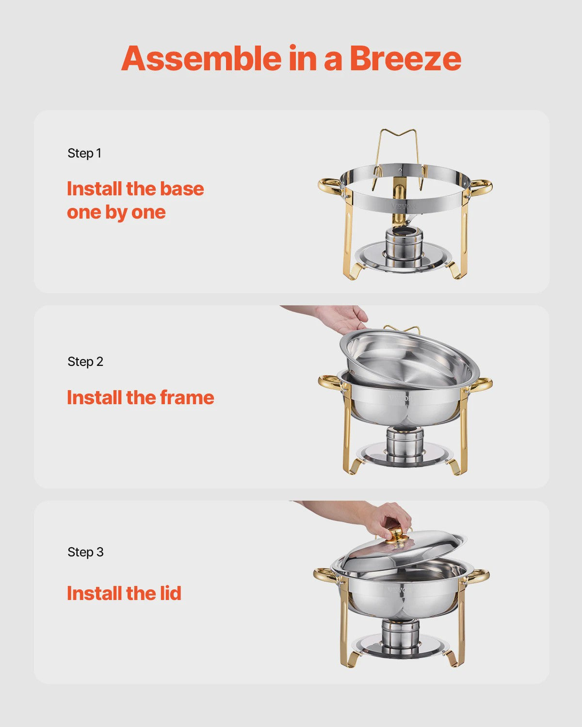 Set van 4 RVS Bain Maries (Chafing Dishes) - 5 Qt Capaciteit - Buffet Warmer