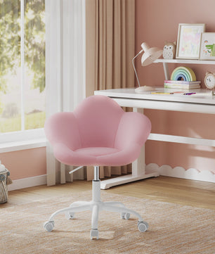 WOLTU Kinderbureau Stoel Velvet, Ergonomisch Draaibaar en In Hoogte Verstelbaar, Bloemen Design