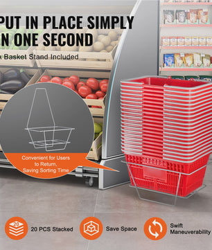 Set van 20 Plastic Boodschappenmanden 21L met Handvat - Draagbaar voor Winkel en Supermarkt