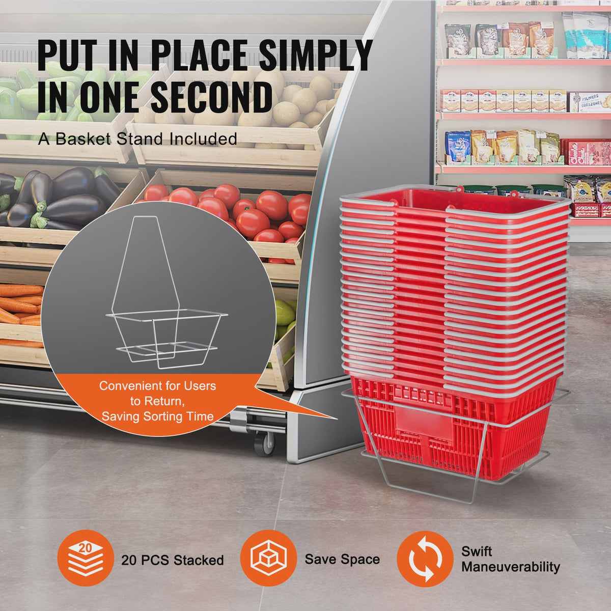 Set van 20 Plastic Boodschappenmanden 21L met Handvat - Draagbaar voor Winkel en Supermarkt