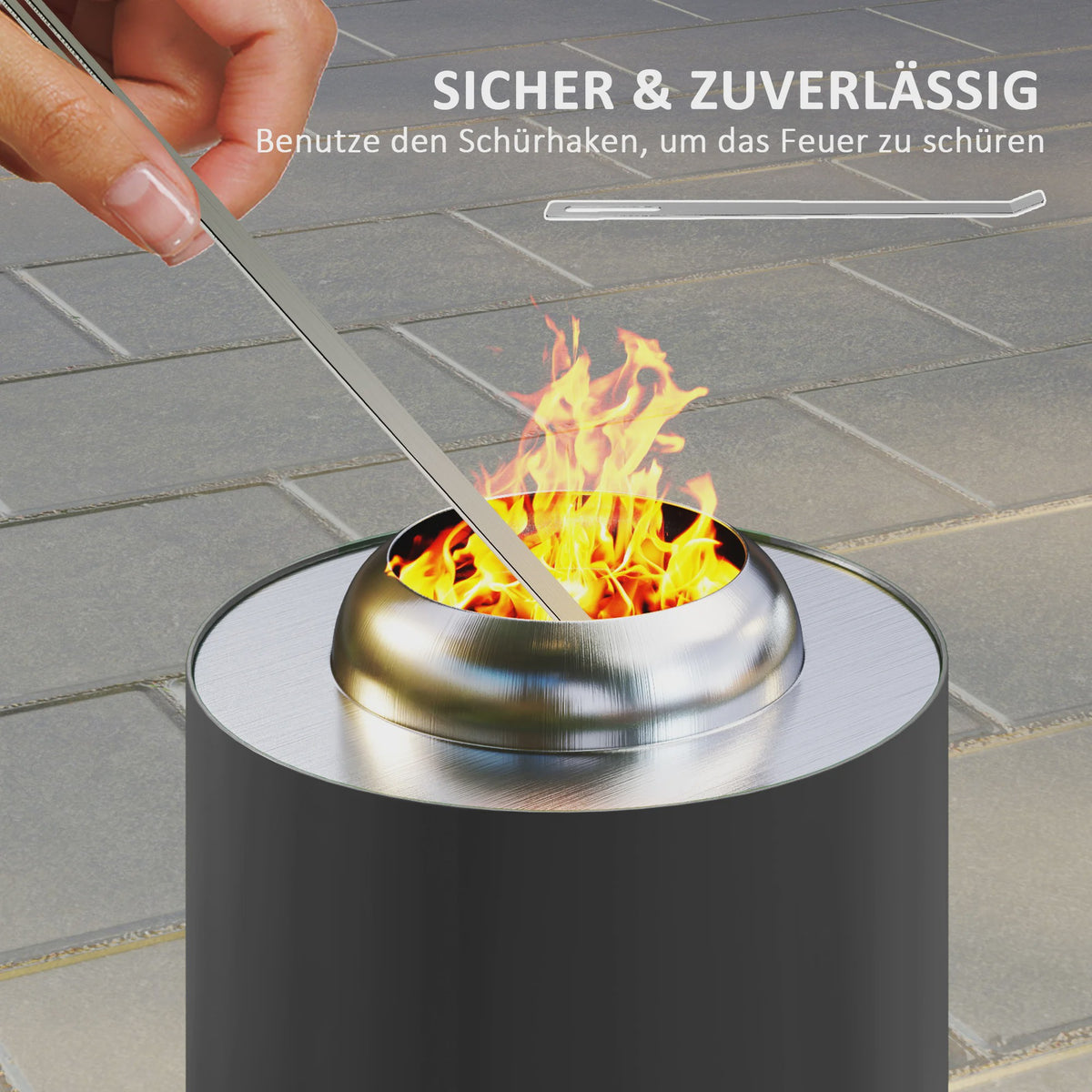 Outsunny Vuurschaal RVS Ø16x25cm Rookloos met Schep & Haak