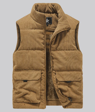 Herfst/Winter Heren Fleece Vest - Warm & Stijlvol Corduroy Gilet met Opstaande Kraag