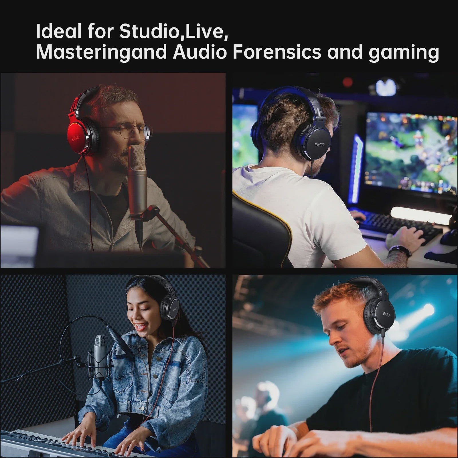 EKSA P100 Professionele Studio Koptelefoon - Hi-Res DJ Monitor Headset met Microfoon & 3.5/6.35mm Jack