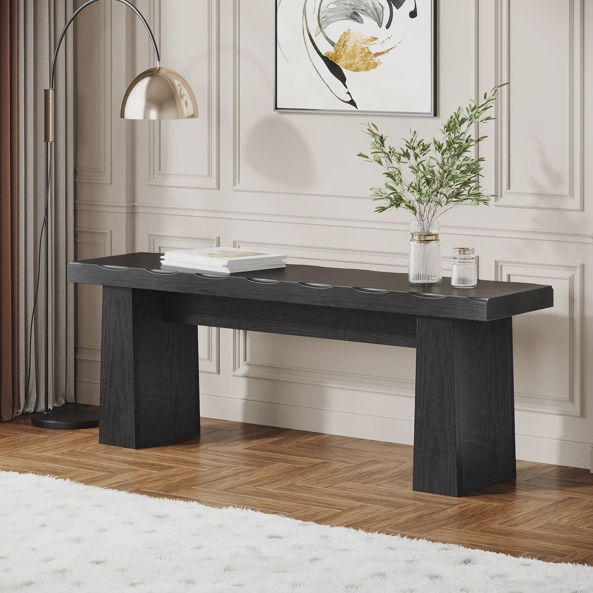Tribesigns Houten Entree Bank Zwart - 120 cm Lange Eetkamerbank met Stevig Frame