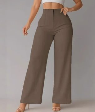 Elegante Dames Pantalon met Hoge Taille en Wijde Pijpen - Perfect voor Kantoor en Casual Gelegenheden
