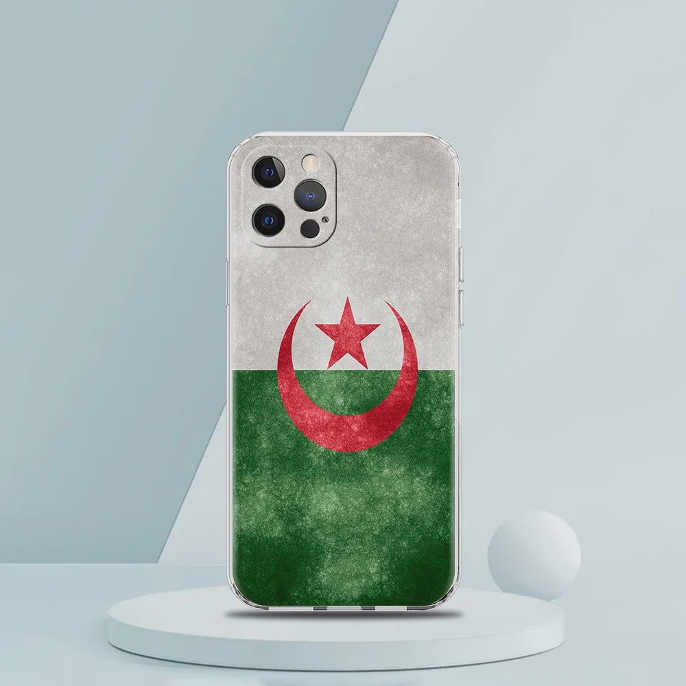 Transparante TPU Hoesje met Algerijnse Vlag - Schokbestendig voor iPhone (Diverse Modellen)
