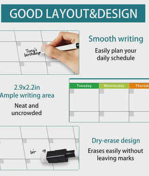 Herbruikbare Driemaanden Whiteboard Kalender & Planbord - OngeДата Wandplanner met 4 Markers