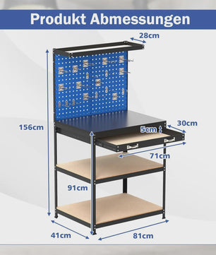 Robuuste Werkbank 81x41 cm met 225 kg Draagkracht - Blauwe Werktafel voor Garage & Werkplaats