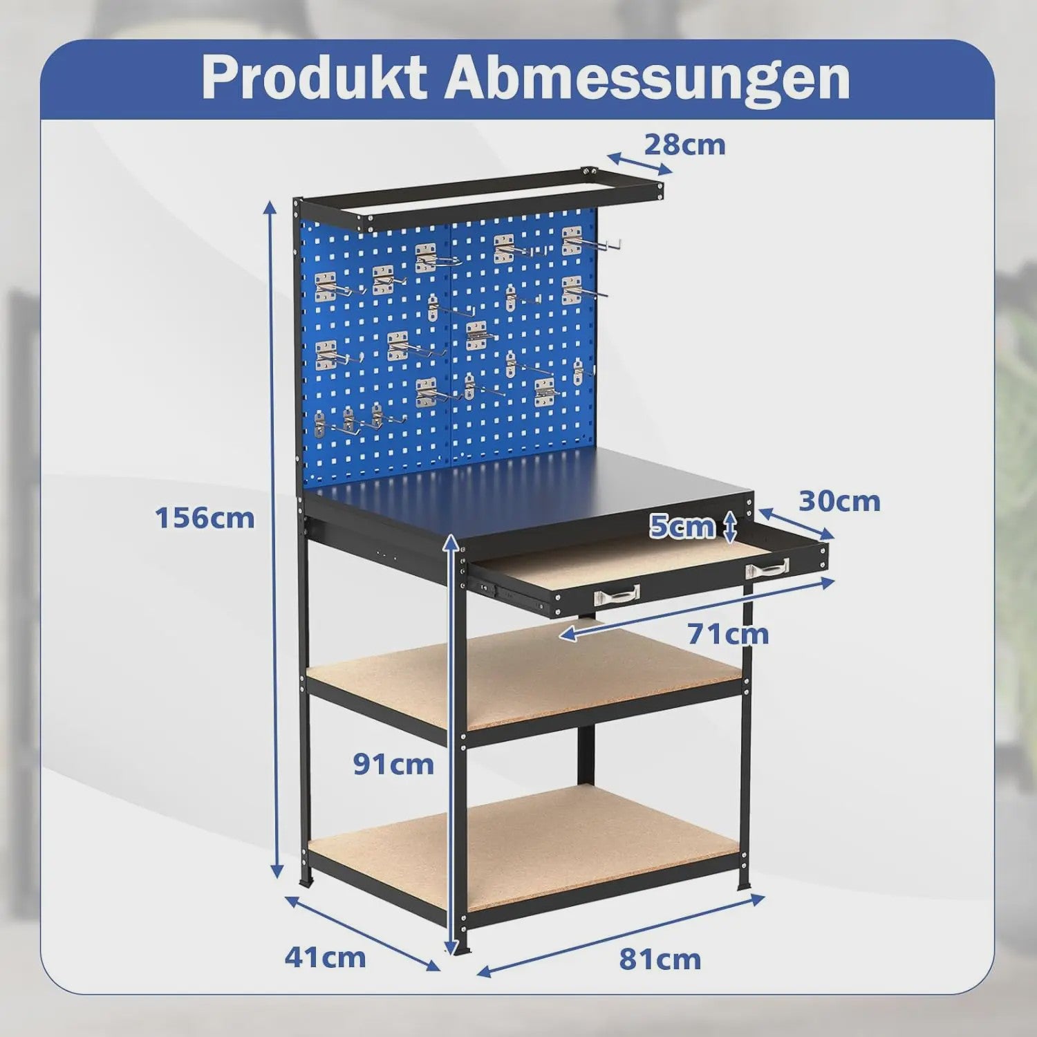 Robuuste Werkbank 81x41 cm met 225 kg Draagkracht - Blauwe Werktafel voor Garage & Werkplaats