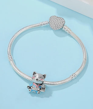 925 Sterling Zilveren Bedel Lucky Cat - Chinees Nieuwjaar & Japanse Stijl Hanger voor Dames Armbanden & Kettingen