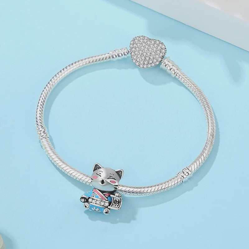 925 Sterling Zilveren Bedel Lucky Cat - Chinees Nieuwjaar & Japanse Stijl Hanger voor Dames Armbanden & Kettingen
