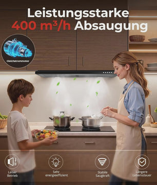 60cm Zwarte RVS Afzuigkap met 400 m³/h, A+++ Energieklasse en LED Verlichting