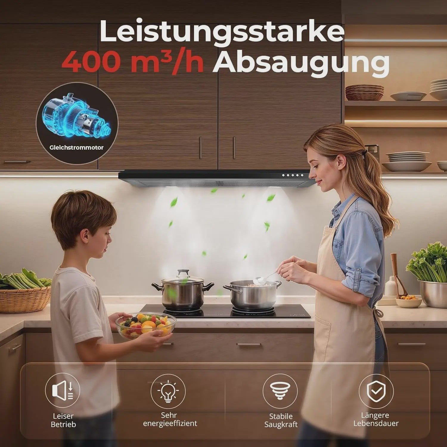 60cm Zwarte RVS Afzuigkap met 400 m³/h, A+++ Energieklasse en LED Verlichting