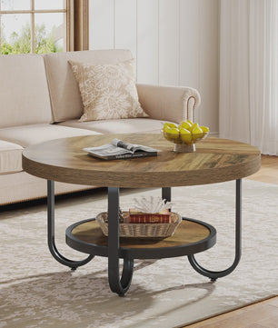 Stijlvolle Ronde Salontafel met 2 Lagen en Opbergplank - 79cm Diameter