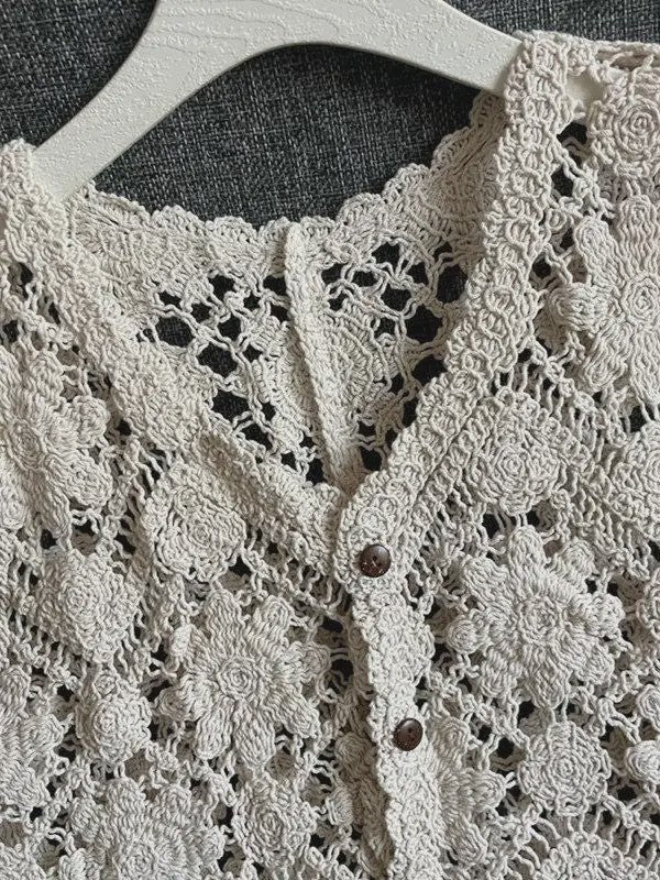 Gehaakt Vest Dames met Bloemen Borduurwerk - Zomer Boho Festival Cardigan
