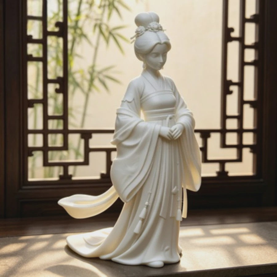 Elegant Chinees Hanfu Damesbeeldje - Oosterse Sculptuur 12cm