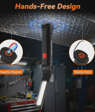 360° Draaibare LED Werklamp met 5 Modi, USB Oplaadbaar, Magneetvoet & Haak