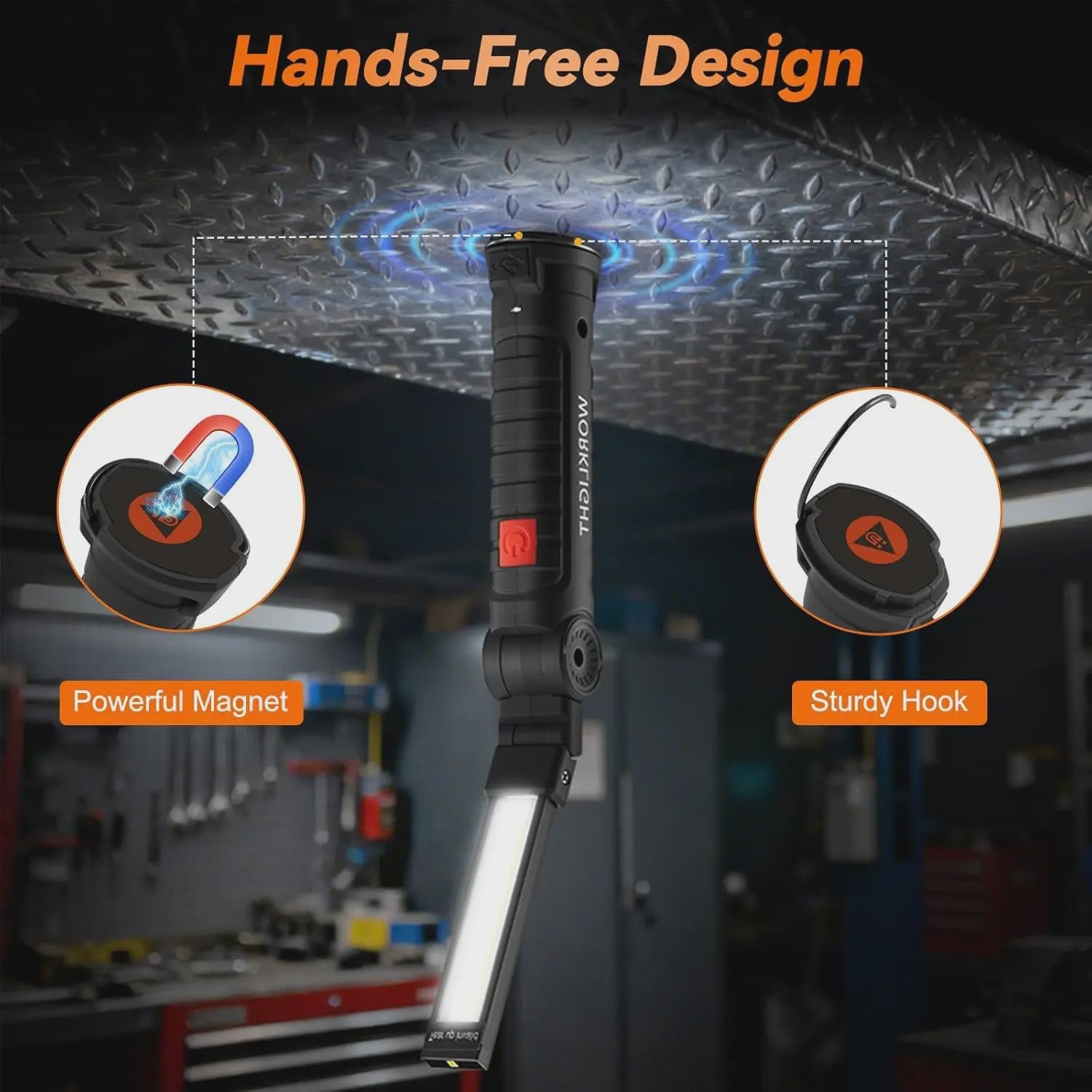 360° Draaibare LED Werklamp met 5 Modi, USB Oplaadbaar, Magneetvoet & Haak