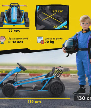 Elektrische Gokart voor Kinderen - 2x 24V Motoren, Drift Mode, Blauw
