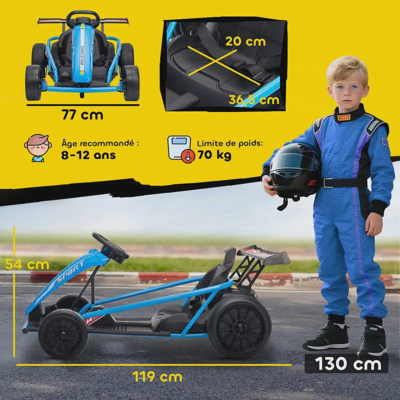 Elektrische Gokart voor Kinderen - 2x 24V Motoren, Drift Mode, Blauw