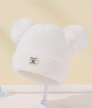 Warme Gebreide Babymuts met Dubbele Pompon - Winter Muts voor Jongens en Meisjes