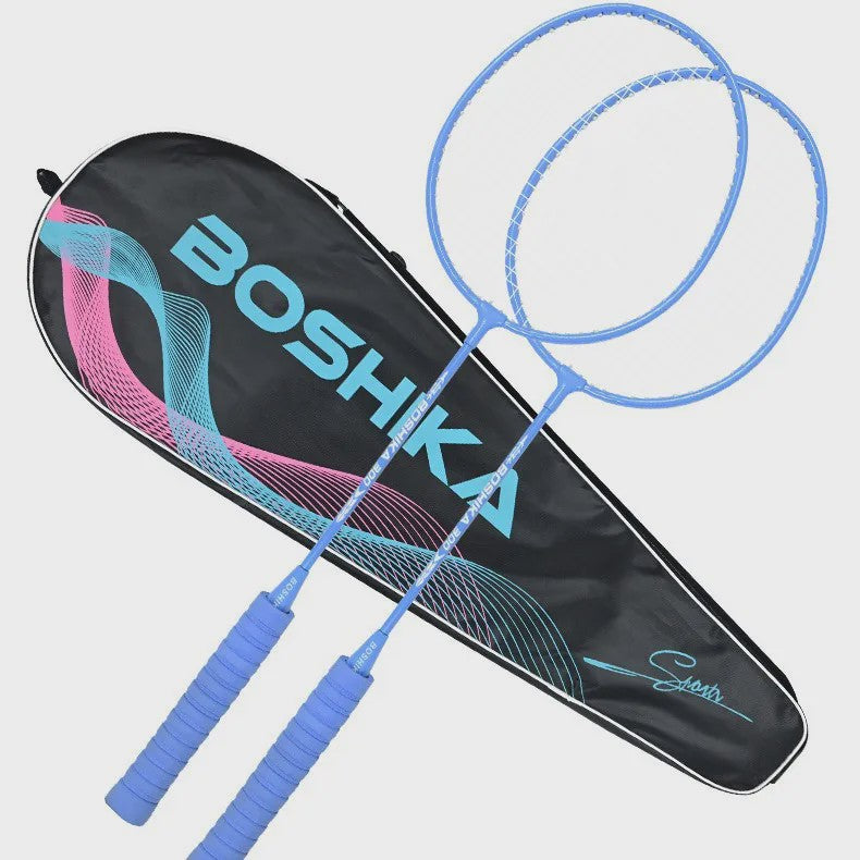Set van 2 Badmintonrackets Blauw - Macaron Kleur, Foam Grip, Ideaal voor Beginners & Volwassenen