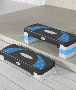 Aerobic Step Fitness Bank Verstelbare Hoogte (10-20 cm) - Antislip - 80x31x20 cm - Zwart/Blauw
