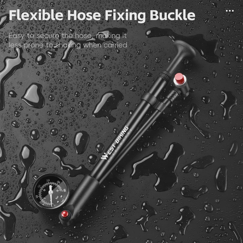WEST BIKING Hoge Druk Fiets Pomp 300/400PSI met Manometer - Draagbaar voor Voorvork