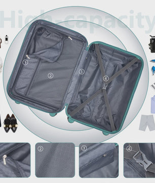 6-delige Hardside Koffer Set met Trolley, Reis- en Toilettas - Misty Blue