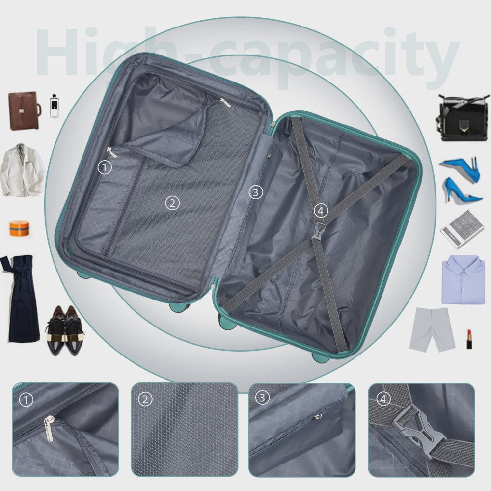 6-delige Hardside Koffer Set met Trolley, Reis- en Toilettas - Misty Blue