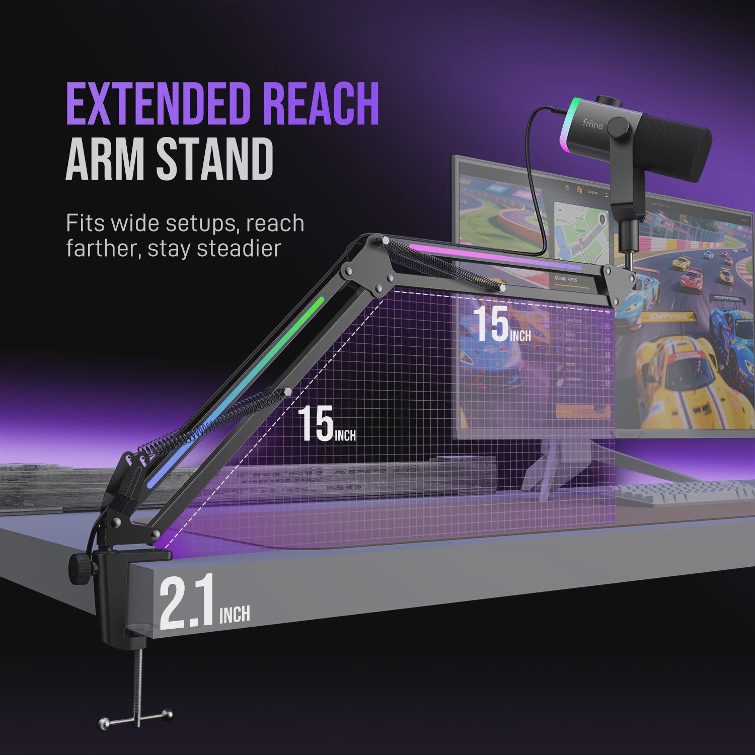 FIFINE AM8PROT Gaming Microfoon Kit met Boom Arm - Dynamische XLR/USB Streaming Microfoon met RGB, Mute & Mix Control
