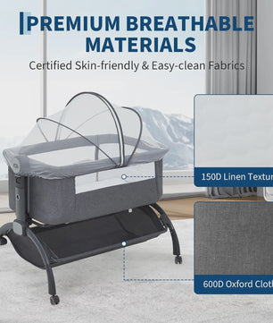 3-in-1 Baby Wieg & Co-Sleeper met Klamboe - Verstelbaar & Draagbaar