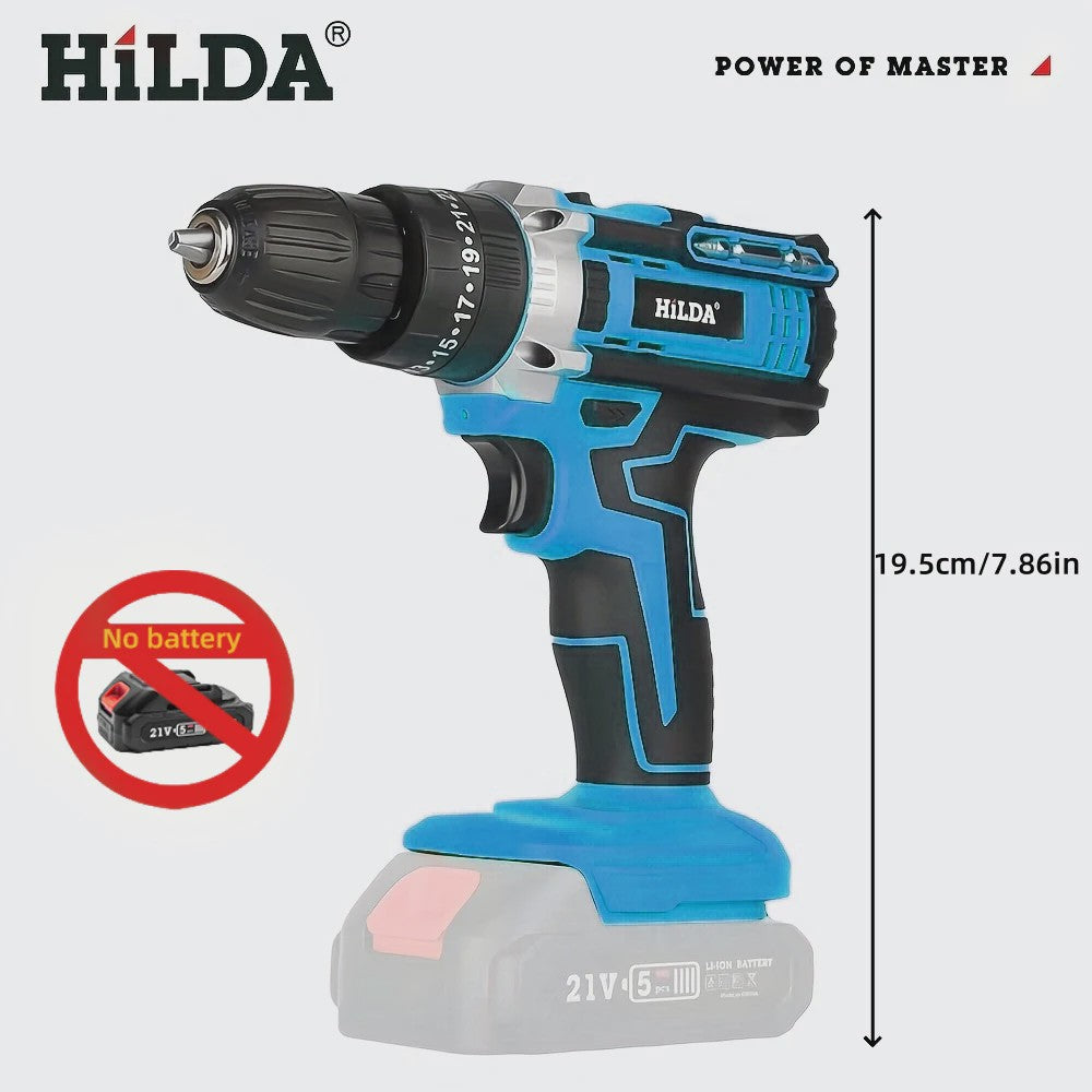 HILDA 21V Accuboormachine - Krachtige Draadloze Boormachine met 25+3 Koppelstanden