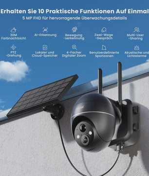IeGeek 5MP Draadloze Buiten Camera met Solar Paneel, PTZ, PIR Bewegingsdetectie