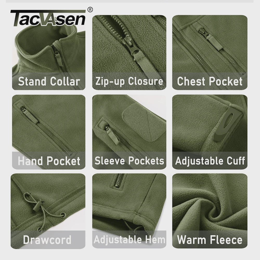 TACVASEN Heren Fleece Jas - Warm, Winddicht & Praktisch met Meerdere Zakken