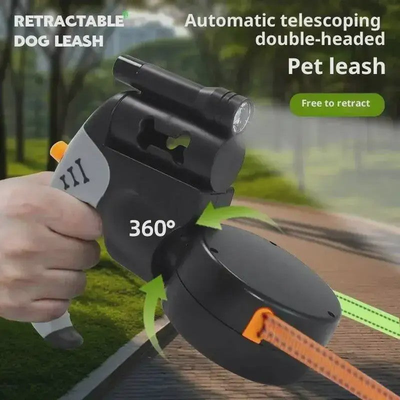 Automatische Dubbele Hondenlijn met LED-lamp en 3M Uittrekbaar Touw voor 2 Honden