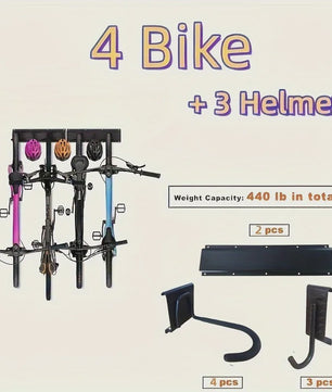 Robuust Fietsenrek voor Wandmontage - Zwart Metaal - Opslag voor 4 Fietsen