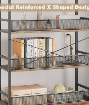 Industriële Boekenkast met Kast, 180 cm Hoog Open Boekenkast met Gaasdeuren