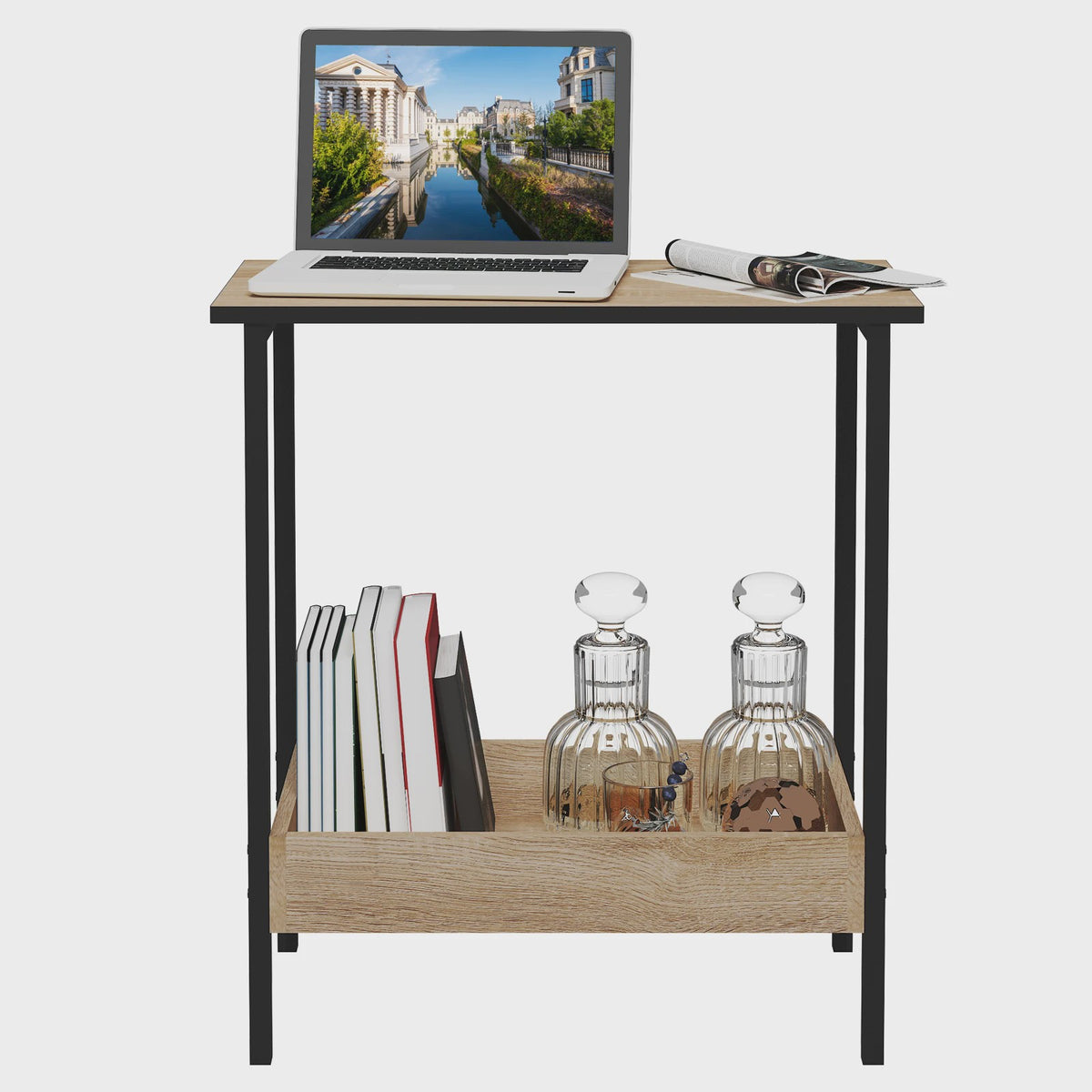 Stijlvolle Bijzettafel met 2 Niveaus en Opbergruimte - Perfect voor Woonkamer of Slaapkamer