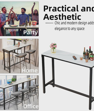 Sintered Stone Bartafel Wit Rechthoekig 120cm - Counter Height Pub Tafel met Zwart Metaal Frame