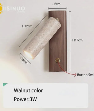 Wabi-Sabi Wandlamp Natuurlijk Geel Travertin Steen met Houten Basis & Draaibare Kap