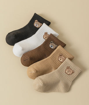 5/10 Paar Babysokjes met Schattige Beer - Zacht, Ademend & Comfortabel