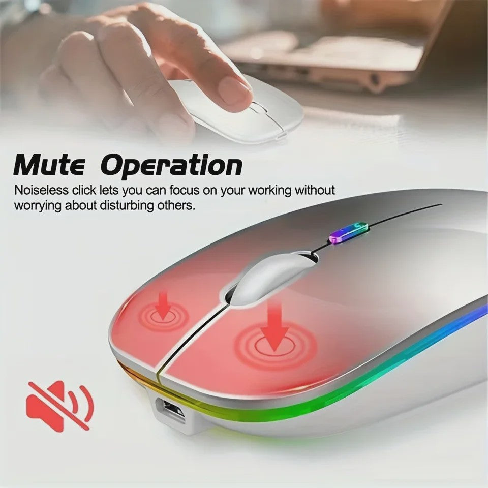 Draadloze Oplaadbare Muis met LED Verlichting - Stille Klik & Dual Mode (Bluetooth/2.4Ghz) voor PC/Laptop