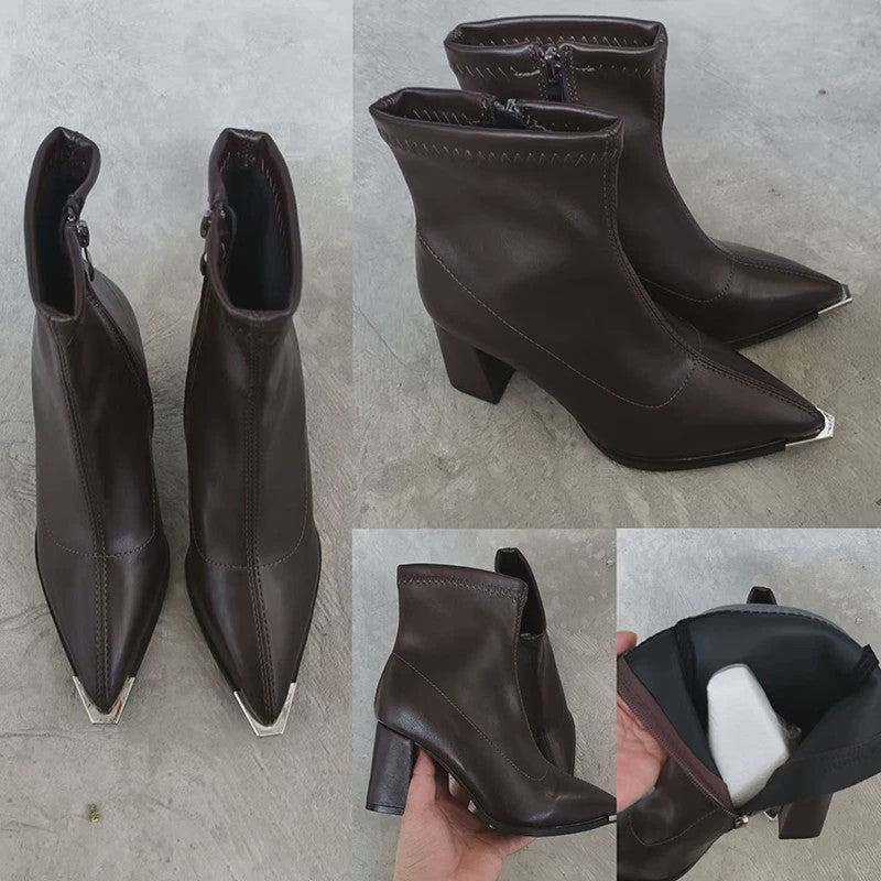 Chique Zwarte Enkellaarsjes met Hoge Hak en Puntige Neus - Frans Retro Design