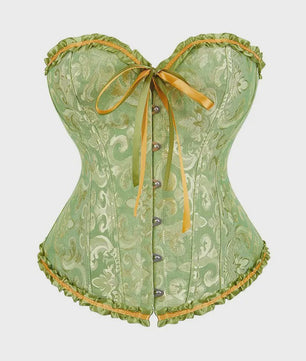 Victoriaans Gothic Overbust Corset met Kant en Ruches - Vintage Bustier Top