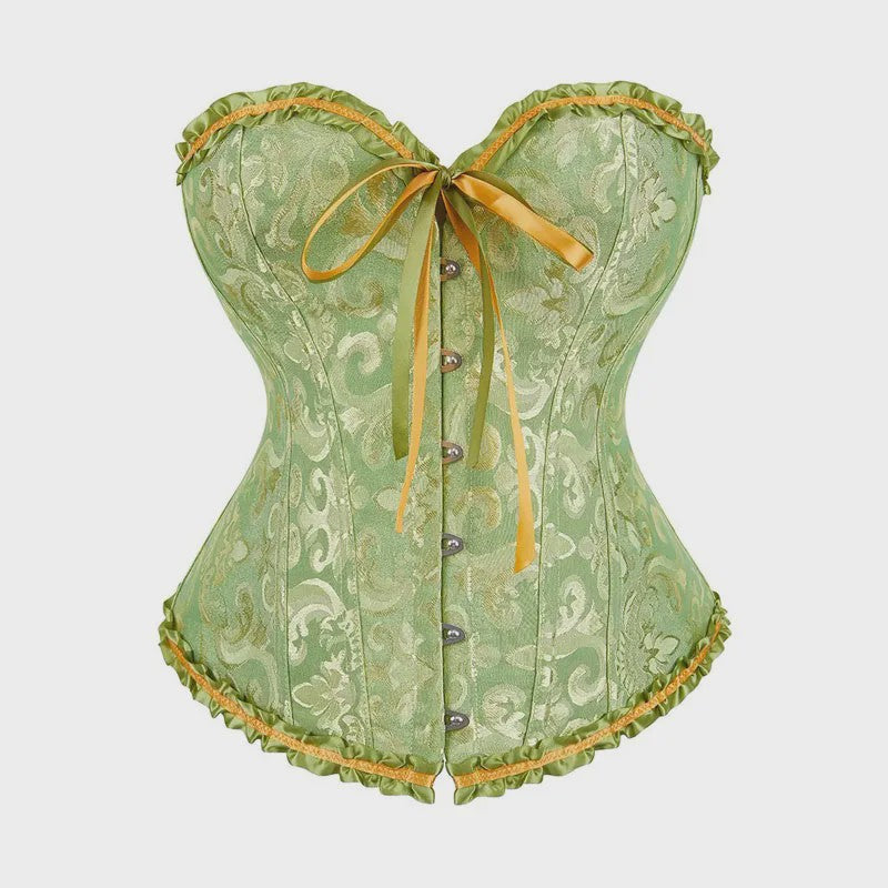 Victoriaans Gothic Overbust Corset met Kant en Ruches - Vintage Bustier Top