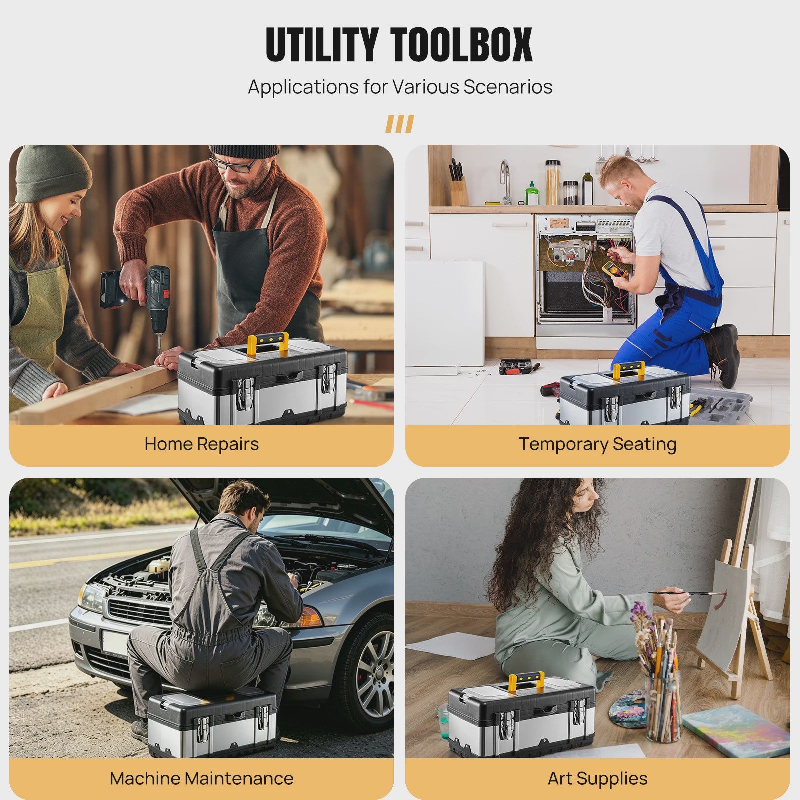Robuuste Dubbellaags Gereedschapskist - RVS & Kunststof - 40cm - Anti-Val - Voor Elektricien & Auto Reparatie